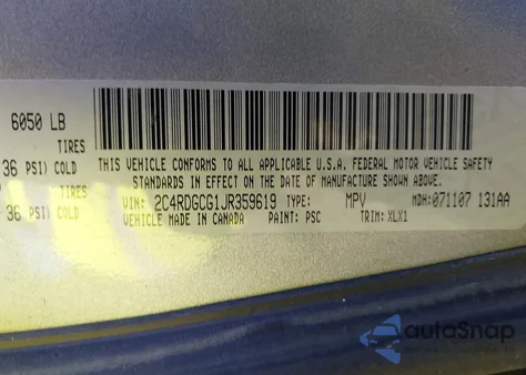 2018 Dodge Grand Caravan Sxt from USA, damaged, VIN 2C4RDGCG1JR359619